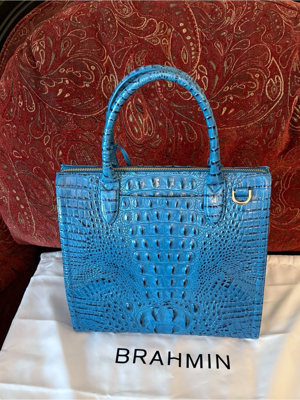 Brahmin Caroline Vibrant Azure Melbourne Croc-Embossed Satchel - Picture 6 of 8